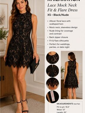Xhilaration Black and Cream Floral Lace Dress